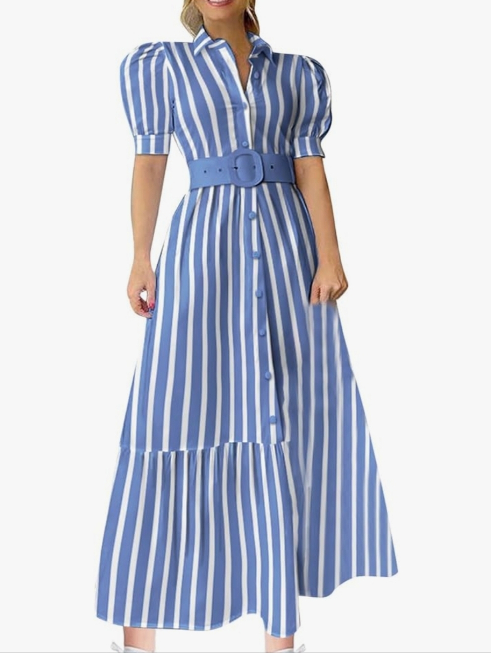 Blue & White Striped Button-Front Kids Dress By Utcoco NWT - Picture 12 of 13